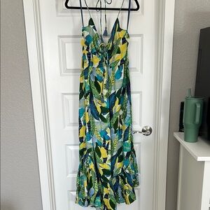 Tropical Leaf Print Maxi Dress
